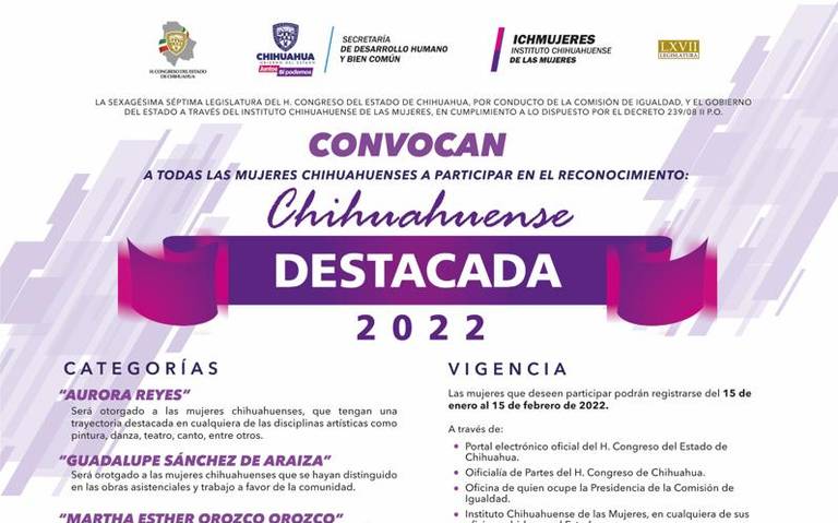 Abren convocatoria para Premio Chihuahuense Destacada 2022 thumbnail
