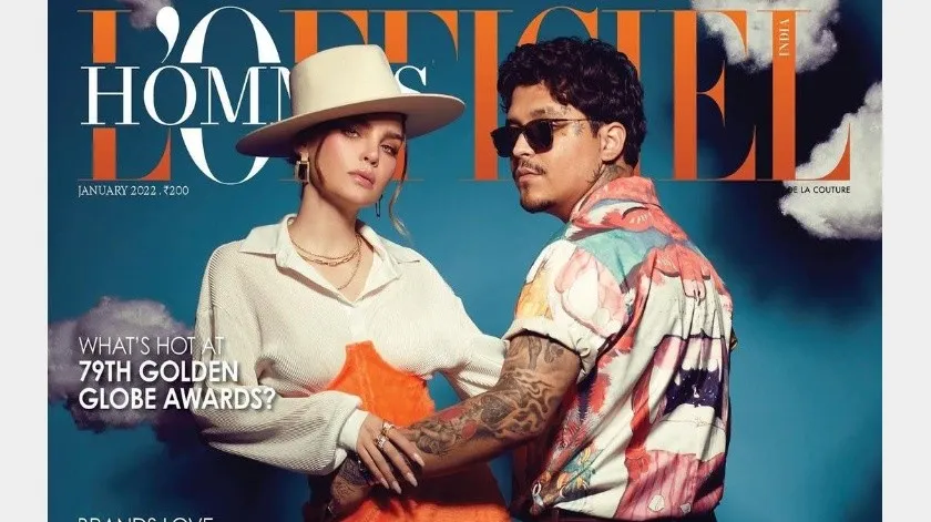 Belinda y Christian Nodal posan para revista Lofficiel