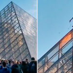 Ambientalistas pintan de naranja la Pirámide del Louvre