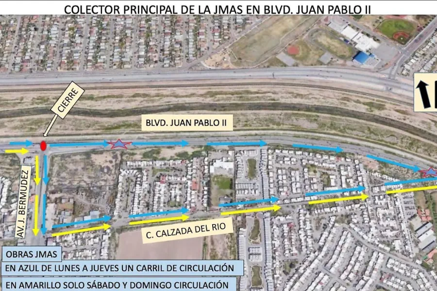 Desviará Seguridad Vial la circulación en bulevar Juan Pablo II por trabajos de la JMAS