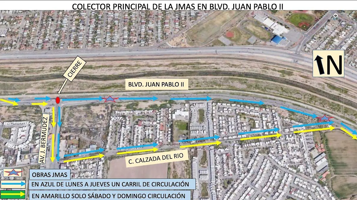 Desviará Seguridad Vial la circulación en bulevar Juan Pablo II por trabajos de la JMAS